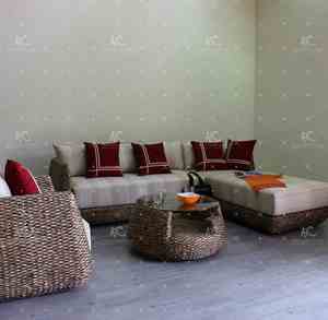 Sofá seccional para sala de estar con jacinto de agua ecológico - Product Image 1