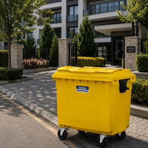 Conteneur à déchets extérieur moderne de luxe écologique en HDPE jaune de 1100 L, marque Teknik, fabricant turc à Istanbul - Product Image 2