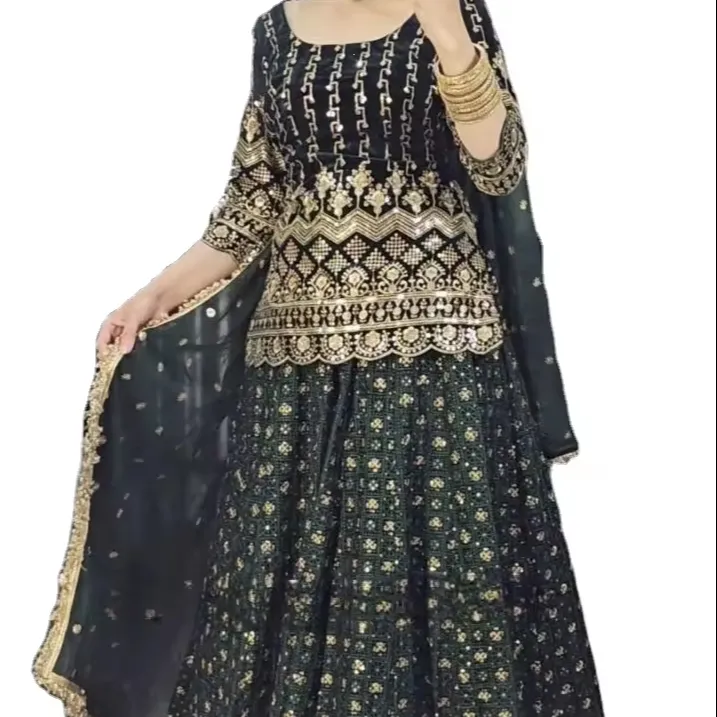Vestido de novia de Venta caliente Salwar Kameez para fiesta desgaste estilo paquistaní con mangas completas y Dupatta