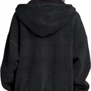 Sweat à capuche en molleton délavé pour femme avec motif imprimé personnalisé sur le devant, doublure en polaire douce, couleur unie, hiver - Product Image 2