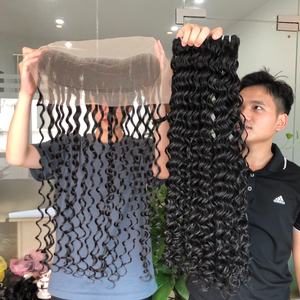 Extensiones de cabello humano natural camboyano virgen 100%, cierre de Peluca de trama, paquete de cabello vietnamita suave ondulado profundo Frontal - Product Image 3