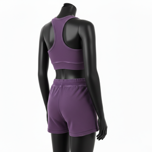 Ensemble shorty femme en coton polyester French Terry violet avec logo sérigraphié en relief et empiècement étoile contrastant - Product Image 5