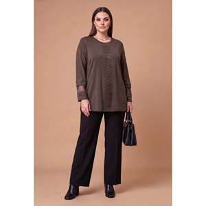 Suéter de punto con detalles en los hombros y mangas, talla grande, color café - Product Image 3