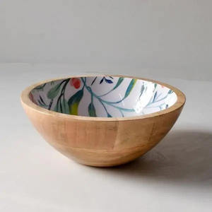 Bol à fruits en bois de manguier minimaliste à impression d'émail personnalisé pour la maison et la cuisine polyvalentes servant un bol en bois - Product Image 2