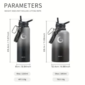 ขวดน้ำสแตนเลสเก็บความร้อนความเย็น BIGRD ขนาด 40 ออนซ์ และ 64 ออนซ์ ดีไซน์สีชมพู-ดำ ปิดสนิท 48 ชั่วโมง ฝาปิดสองแบบ พร้อมหลอดดูด ความจุ 2 ลิตร - Product Image 3