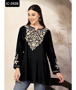 Most Beautiful Women Wear Fancy Short <b>Kurtis</b> with Long Sleeve with Beautiful Embroidery work and Sequence Work Top <b>Kurtis</b> - Product Image 1