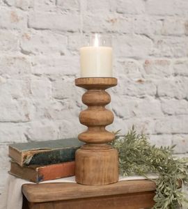 <b>Tall</b> pillar wooden <b>candle</b> <b>holder</b> for hallway corner decoration with smooth polish enhancing modern luxury interior ambiance - Product Image 1