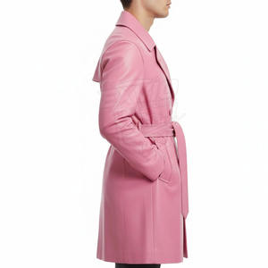 Best Material Made <b>Men</b> Leather <b>Coat</b> Low Moq Breathable Casual Wear <b>Men</b> Leather Long <b>Coat</b> In Stock - Product Image 4