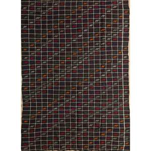 พรมขนสัตว์ถักมือลายเรขาคณิต Nuray สีเทาและสีดำ ทอแบบเรียบ สำหรับห้องนั่งเล่น พรมรูปสี่เหลี่ยมผืนผ้าลายทางสำหรับห้องโถง วัสดุวิสโคส - Product Image 1