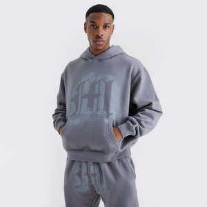 Vêtements pour hommes Survêtement 100% Coton Puff Printing Logo Flared Trousers and Pullover Cropped Hoodie Set - Product Image 3