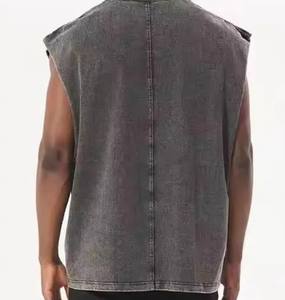 High Quality 100% Cotton <b>Sleeveless</b> Casual Retro Unisex O - Neck Knitted Sports Vest <b>T</b> <b>Shirts</b> - Product Image 3