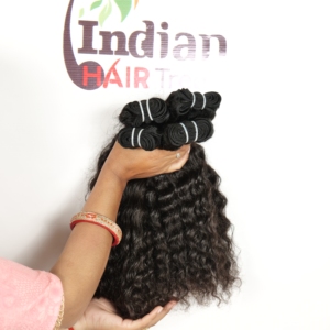 Extensions de cheveux humains bruts bouclés indiens à cuticules alignées, double trame, couleur noire, prix de gros, par Export - Product Image 4