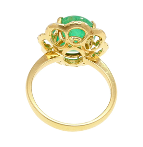 Anillo de halo de flor de diamante y esmeralda cabujón chapado en oro auténtico sólido de 18 quilates para joyería de moda para mujer - Product Image 5