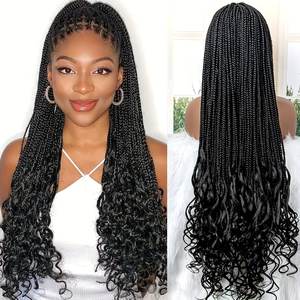 Vente en gros Perruque ombrée longue sans nœuds avec tresses en boîte Perruque double dentelle carrée tressée brodée avec cheveux de bébé pour femmes noires - Product Image 4