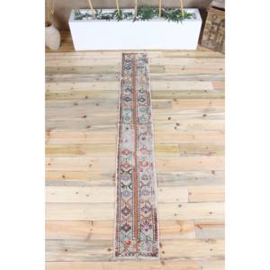 พรมวินเทจสไตล์ตุรกี, พรมปูพื้นขนาด 1.1x7.8 ฟุต (34x237 ซม.), พรมขนสัตว์ลายดอกไม้สีเทา - Product Image 1
