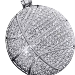 Colgante de bola de cesta de diamante de moissanita de Plata de Ley 925 colgante de diamante de moissanita redondo personalizado - Product Image 1