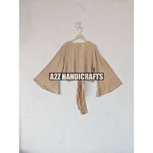 Summer Vintage Floral Silk Crop Top pour les femmes Deep V Tie Shirt Most Trending Party Wear Casual Wrap Blouse-2pcs quantité minimale de commande - Product Image 6