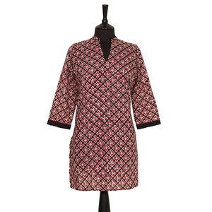 SALE <b>Long</b> Kurta <b>Top</b> Style 4 <b>Black</b> with Dusty Pink Motif 100% Lightweight Cotton/tunic - Product Image 1