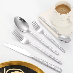 Cubiertos de acero inoxidable Ideal para cocina, mesa, café, hogar, cubertería acabada chapada en Color plateado, juego de mango de diseño superior de 5 uds. - Product Image 1