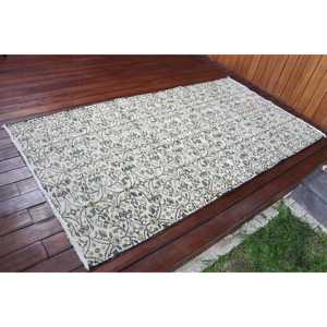 Tapis vintage 3,6x6,9 pieds, tapis turc, tapis blanc et bleu avec motifs de plantes et d'arbres - Product Image 2