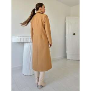 Abrigo de cadena con bolsillos Camel de tela tejida al por mayor para otoño - Product Image 1