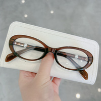 Montures de lunettes ovales fines, transparentes, marron écaille, légères, en stock