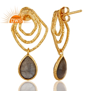 Nouvelle arrivée Boucles d'oreilles en argent sterling plaqué or 18 carats avec pierres précieuses en labradorite naturelle Fabricant de bijoux personnalisés - Product Image 3