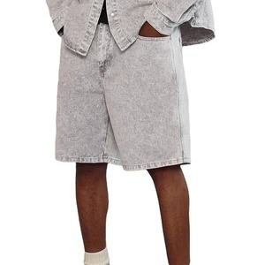 ชุดลำลองยีนส์ผู้ชาย - สินค้ามาใหม่ ชุดกีฬาฤดูร้อน กางเกงขาสั้นพร้อมเสื้อแขนยาวคอกลม และชุดกางเกงขาสั้นลายพิมพ์สไตล์ยีนส์ฟอกสีสำหรับผู้ชาย - Product Image 5