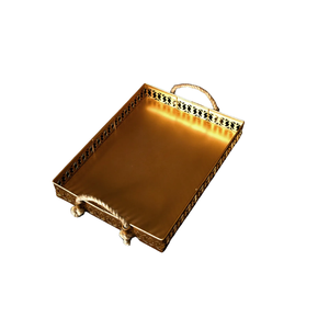 Plateau de service décoratif de forme ovale en métal doré à la demande énorme pour la décoration de restaurant d'hôtel Design et logo personnalisés - Product Image 6