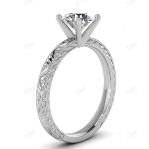 Anillo de compromiso de moissanita de corte princesa Estilo Vintage banda de boda con textura de oro amarillo de 18K para mujer VVS certificado GRA - Product Image 3