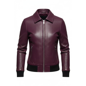 Veste de moto en cuir de vache imprimé imperméable classique pour femmes, coupe ajustée - Product Image 2