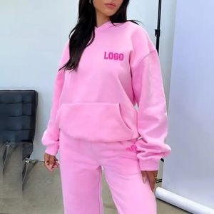 Ensemble de pulls à capuche pour femmes en coton biologique lourd pour l'hiver Joggers Sweatsuit Oversized Sportswear Tracksuits For Women - Product Image 4
