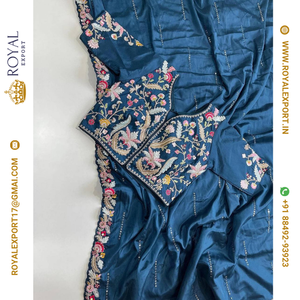 Nuevos saris de gasa Premium de lanzamiento con trabajo de bordado con blusa cosida - Product Image 5