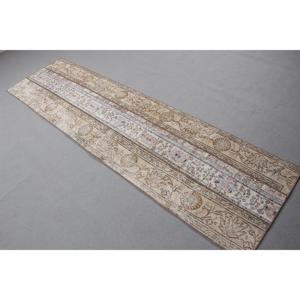 Vintage Turkish Rug 2,2x8,3 ft (68x254 cm), <b>Brown</b> Ikat <b>Wool</b> Rug - Product Image 2