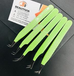 Pinzas de extensión de pestañas de acero inoxidable con purpurina verde neón y plata de etiqueta privada Pinzas de pestañas de Punta puntiaguda personalizables - Product Image 5