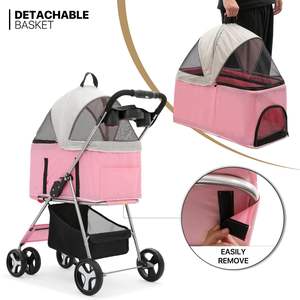 TH-PPS-395 Luxury Four Wheel Pet Stroller with Waterproof <b>Canopy</b> Smooth Wheels and Cup Holder - Product Image 6