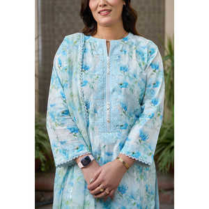 Traje de 3 Piezas BM-62020 ODM con Estampado Floral Digital y Bordado, con Dupatta de Chifón Translúcido para Uso Diario - Product Image 6