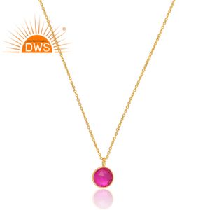 Meilleure vente pendentif en argent sterling plaqué or 18 carats doublet rubylite tourmaline quartz pierre précieuse Demi bijoux fins pour femmes - Product Image 2