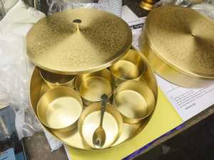 Antique mạ vàng 7 container gia vị hộp thủ công phụ kiện nhà bếp với Brass muỗng 100 ml Công suất Herb & gia vị công cụ - Product Image 6