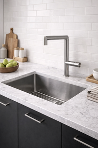 Robinet de lavabo à montage sur pont CEA Design, en acier inoxydable, à levier unique, pour salle de bain, avec design géométrique minimaliste, moderne - Product Image 4