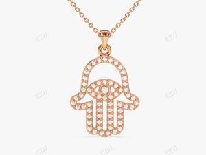 10K oro amarillo sólido moissanita diamante Hamsa mano delicada Fátima colgante elegante collar minimalista joyería de moda para mujeres - Product Image 3