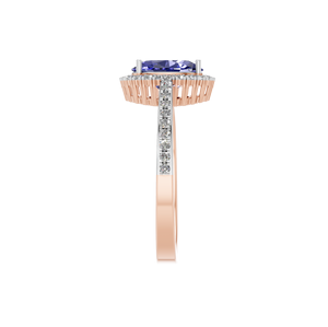 Elegante anillo de compromiso de oro sólido de 14K para mujer IGI Lab Grown Diamonds Halo Zafiro sintético Joyería personalizada Diamante de corte ovalado - Product Image 2