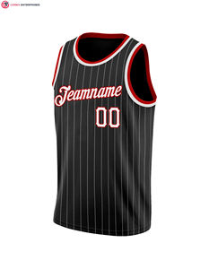 Maillot de basket-ball de haute qualité à fines rayures noir blanc-rouge authentique Sublimation - Product Image 3