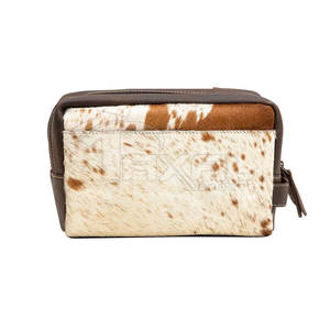 Cas de taches de cheveux en cuir de vachette durable sur mesure de couleur unie avec grande capacité et fermeture à glissière - Product Image 2