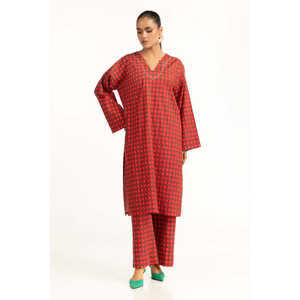 ชุดเซ็ตพิมพ์ลายริ้วสีแดงสำหรับผู้หญิง สไตล์ลำลอง ชุดเครป 2 ชิ้น ไซส์ XXS คอปกแบบไม่มีปก พร้อมกางเกงขาสั้น สำหรับฤดูใบไม้ร่วง - Product Image 5