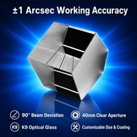 Prisme pentagonal en verre K9, déviation de faisceau à 90 degrés, ouverture de 40 mm, ±1 arceconde, autocollimateur, rectitude et équarissage
