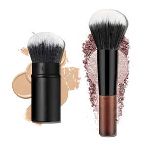 Pinceau de maquillage en poudre Kabuki avec logo personnalisé de haute qualité Outil cosmétique en poil de chèvre simple pour visage plat avec poignée en position des cils - Product Image 3