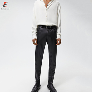 Pantalones de cuero PU personalizables para hombres de alta calidad Nuevo estilo informal de algodón Ligero Cintura media Patrón recto Servicio OEM oscuro - Product Image 5