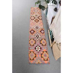 1.7x9.8 ft Turkish <b>Runner</b> <b>Rug</b>, Vintage Orange Floral <b>Rug</b> - Product Image 1