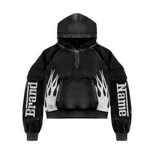 Sudaderas con capucha desgastadas de estilo vintage con diseño de impresión personalizado, ropa de calle ligera de gran tamaño, sudaderas con cremallera para hombres - Product Image 5